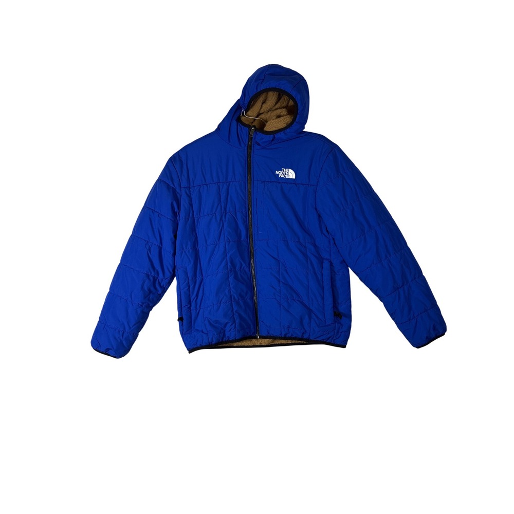 The North Face Boys Reversible Mossbud Swirl Jacket Blue Tan XL 14/16 Puffer